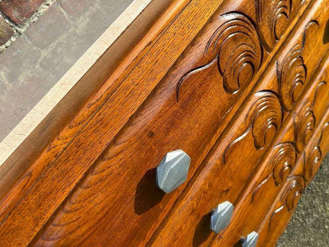 Commode art déco, meuble ancien vintage plateau marbre