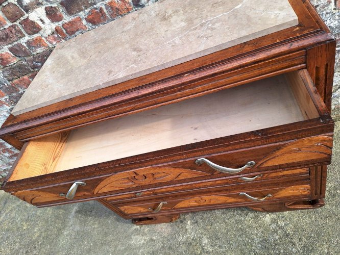 Commode art déco, meuble ancien vintage plateau marbre