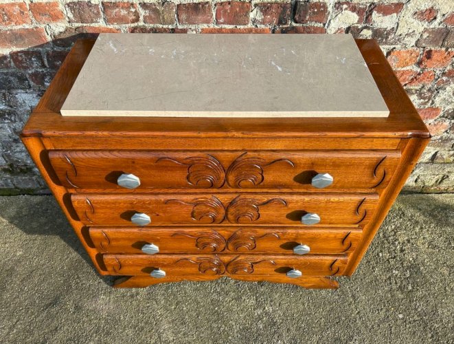 Commode art déco, meuble ancien vintage plateau marbre