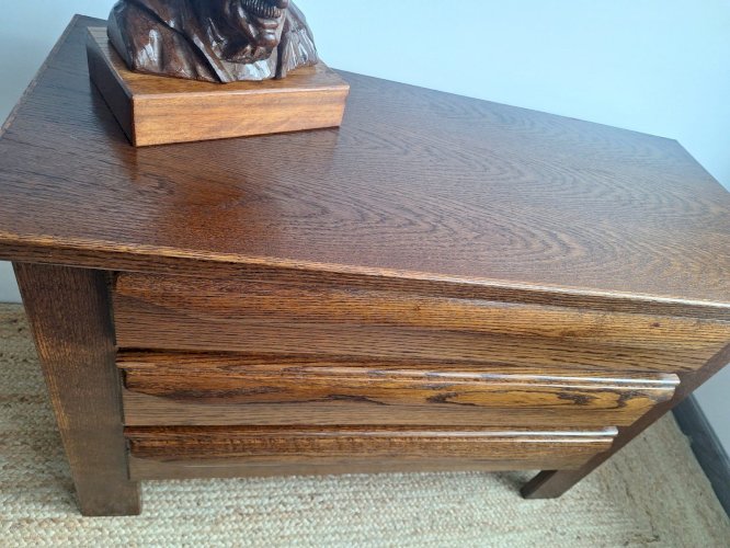 Commode Brutaliste Vintage, Meuble Ancien Bois Massif