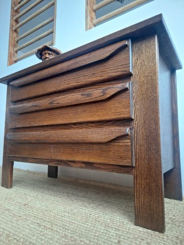 Commode Brutaliste Vintage, Meuble Ancien Bois Massif