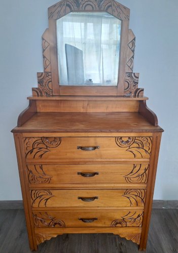 Commode coiffeuse art déco, meuble ancien vintage