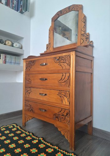 Commode coiffeuse art déco, meuble ancien vintage