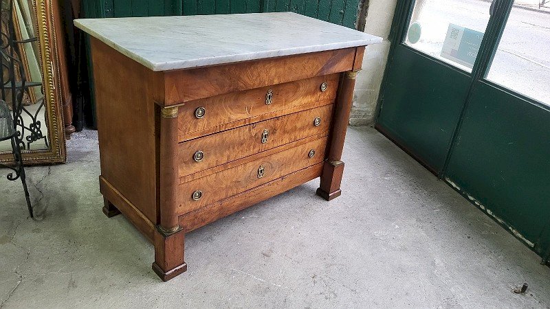 COMMODE EMPIRE EN NOYER PLATEAU MARBRE BLANC DU XIX ème SIECLE