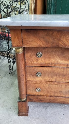 COMMODE EMPIRE EN NOYER PLATEAU MARBRE BLANC DU XIX ème SIECLE