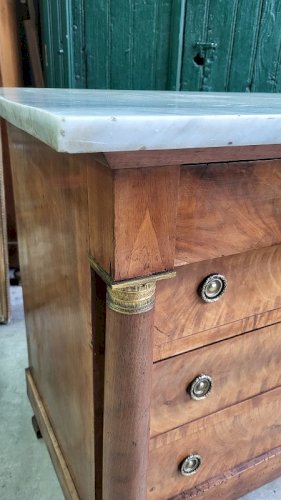 COMMODE EMPIRE EN NOYER PLATEAU MARBRE BLANC DU XIX ème SIECLE