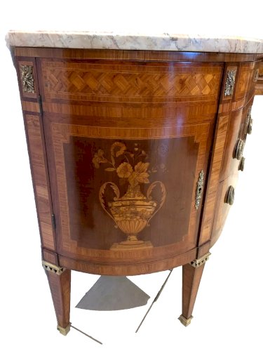 Commode En Demi Lune De Style Louis XVI En Marqueterie Fin Du XIX Siècle
