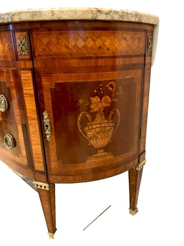 Commode En Demi Lune De Style Louis XVI En Marqueterie Fin Du XIX Siècle