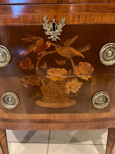 Commode En Demi Lune De Style Louis XVI En Marqueterie Fin Du XIX Siècle
