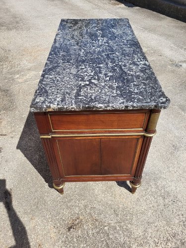 COMMODE LOUIS XVI EN ACAJOU AVEC 3 TIROIRS DU XIX ème SIECLE