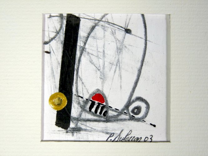 Composition mixte acrylique abstraite signée Patrick Duperron 2003