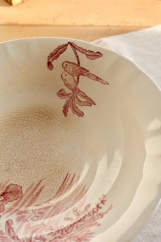 Compotier ancien Longchamp terre de fer rose – Modèle exotique