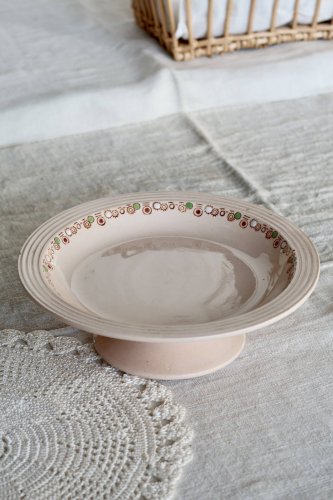 Compotier ancien Longwy en faïence rose - Série Betty - Décor Art Déco