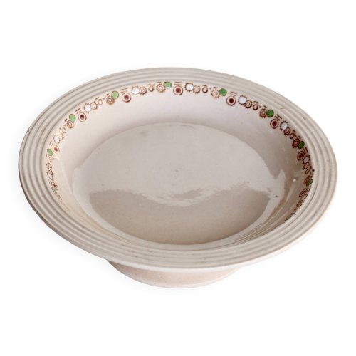 Compotier ancien Longwy en faïence rose - Série Betty - Décor Art Déco