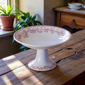 Compotier ancien terre de fer rose fleurs