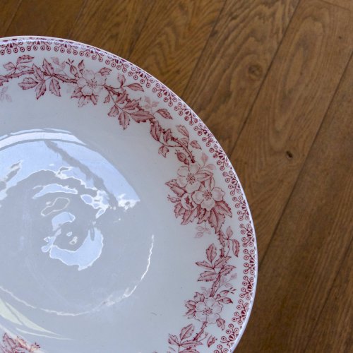 Compotier ancien terre de fer rose fleurs