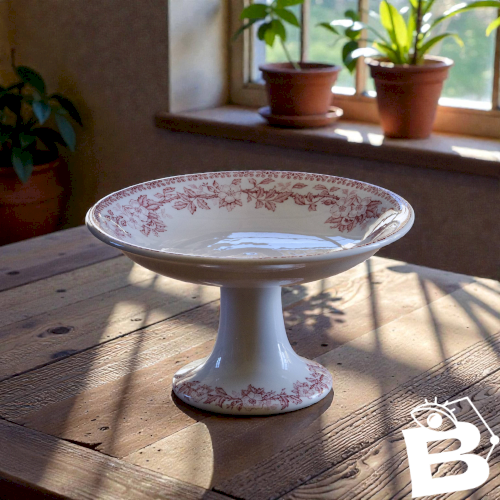 Compotier ancien terre de fer rose fleurs