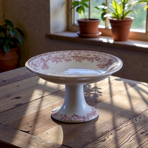 Compotier ancien terre de fer rose fleurs