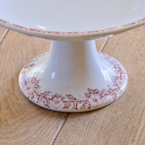 Compotier ancien terre de fer rose fleurs