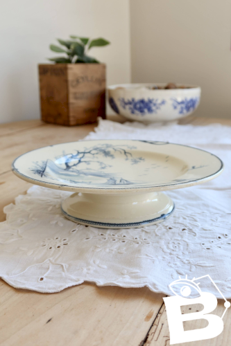 Compotier antique Gien modèle Marines - XIXe - Décor bleu paysage marin