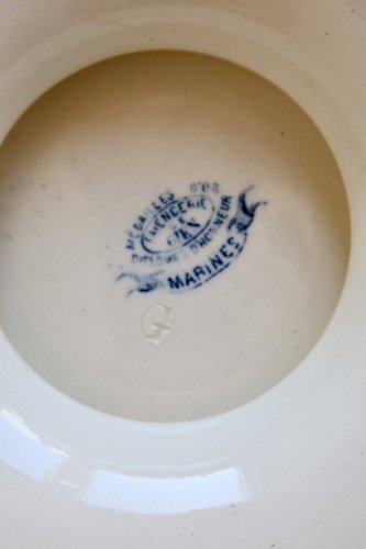 Compotier antique Gien modèle Marines - XIXe - Décor bleu paysage marin