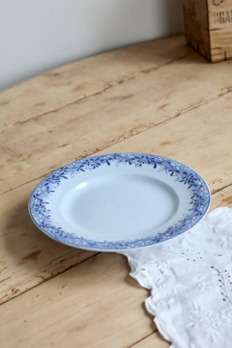 Compotier faïence anciennes Sarreguemines U&C modèle Mimosa bleu