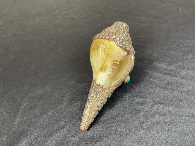 CONQUE Rituelle BOUDDHISME TIBETAIN décor en argent