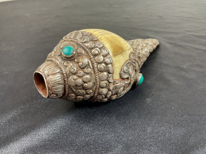 CONQUE Rituelle BOUDDHISME TIBETAIN décor en argent