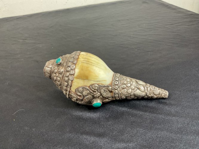 CONQUE Rituelle BOUDDHISME TIBETAIN décor en argent