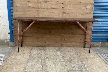 Folding metal workshop console with original patina