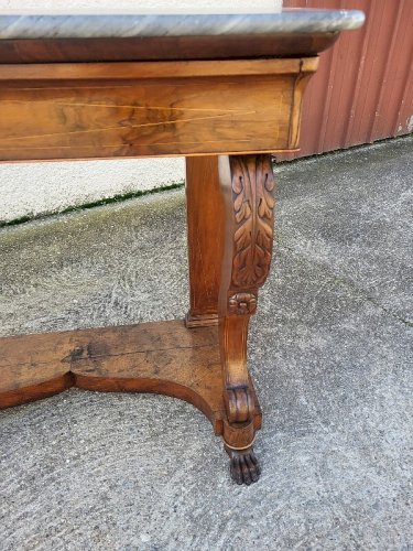 CONSOLE EMPIRE RESTAURATION AVEC PLATEAU MARBRE EN NOYER DU XIX ème SIECLE