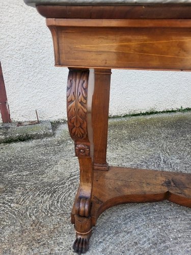 CONSOLE EMPIRE RESTAURATION AVEC PLATEAU MARBRE EN NOYER DU XIX ème SIECLE