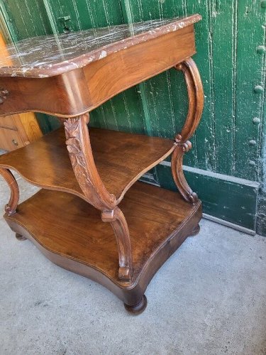 CONSOLE EN NOYER SCULPTEE PLATEAU MARBRE DU XIX ème SIECLE