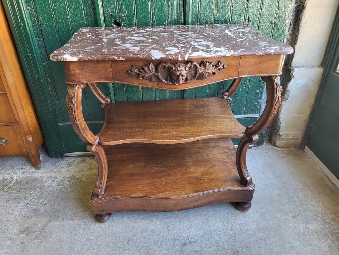 CONSOLE EN NOYER SCULPTEE PLATEAU MARBRE DU XIX ème SIECLE