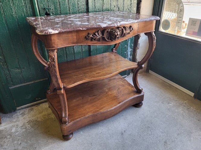 CONSOLE EN NOYER SCULPTEE PLATEAU MARBRE DU XIX ème SIECLE