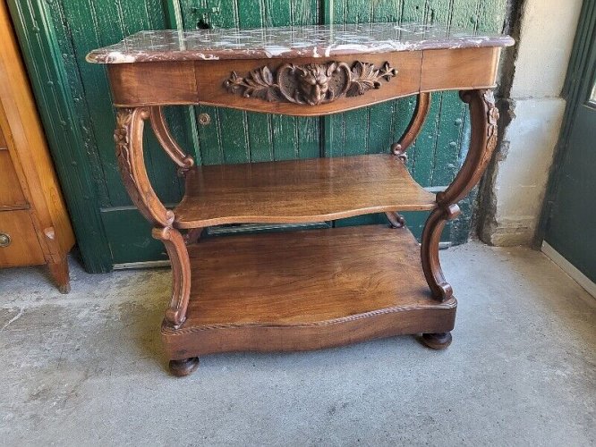 CONSOLE EN NOYER SCULPTEE PLATEAU MARBRE DU XIX ème SIECLE
