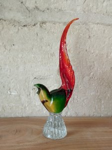 Coq décoratif en verre soufflé coloré – style Murano vintage