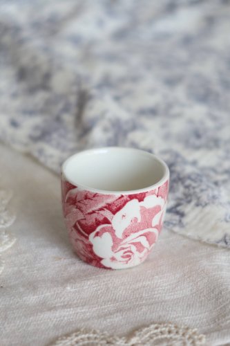 Coquetier ancien faïence anglaise Burleigh Victorian Chintz rouge
