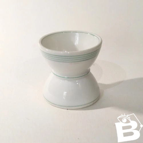 Coquetier diabolo ancien (ou coquetier double) en porcelaine blanche et liserés verts-Vintage