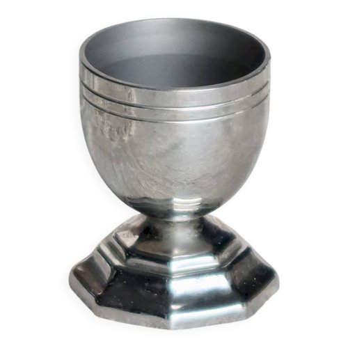 Coquetier vintage en métal argenté à base octogonale