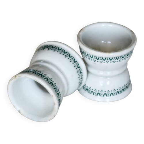 Coquetiers diabolo anciens en terre de fer - Décor frise vert