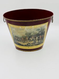 Vintage tin wastebasket hunting scene Bury Hunt