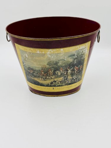 Corbeille à papier vintage en tôle scène de chasse Bury Hunt