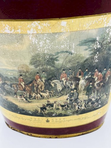 Corbeille à papier vintage en tôle scène de chasse Bury Hunt