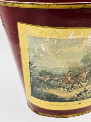Corbeille à papier vintage en tôle scène de chasse Bury Hunt