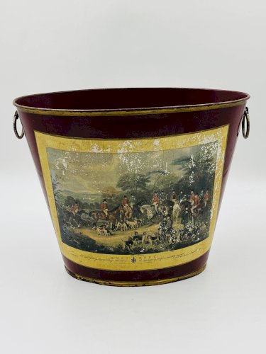 Corbeille à papier vintage en tôle scène de chasse Bury Hunt