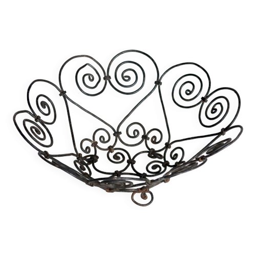 Corbeille vintage en métal noir à volutes – Saladier décoratif en fil de fe