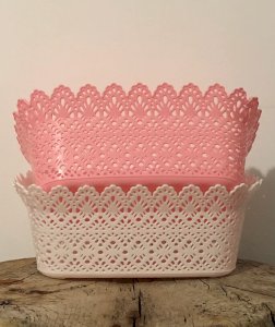 Pink and white lace-style baskets