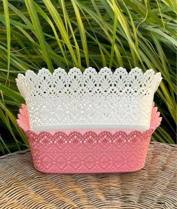 Corbeilles roses et blanches style dentelle