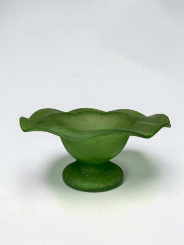Coupe à fruits vintage en verre soufflé à la main - Grande coupe décorative verte - Centre de table